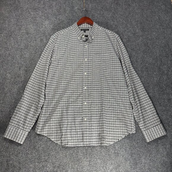 Banana Republic Oxford Shirt Mens XL Tailored Slim Fit Gray Black Check Cotton - Picture 1 of 9